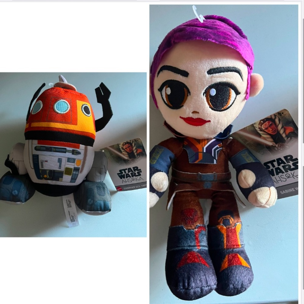 Star Wars Ashoka Sabine Wren & Chopper C1-10P Disney Mattel Plush Toy NWT